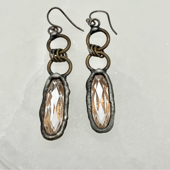 Stunning Handmade Crystal Brutalist/Industrial Earrings. Statement/Mod/Modernist - Picture 2 of 5